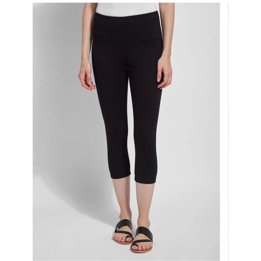 Lysse Knit Denim Women's Black Capri Leggings Travel friendly Wide Waistband